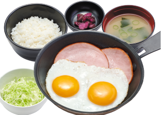 Wハムエッグ定食